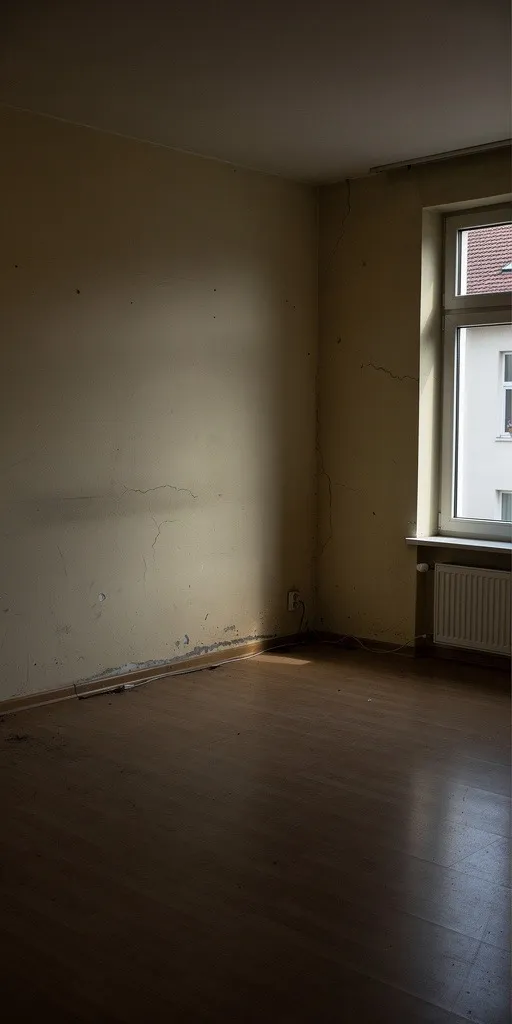 Boyasız, karanlık ve yıpranmış salon — boya öncesi (temsili görsel)